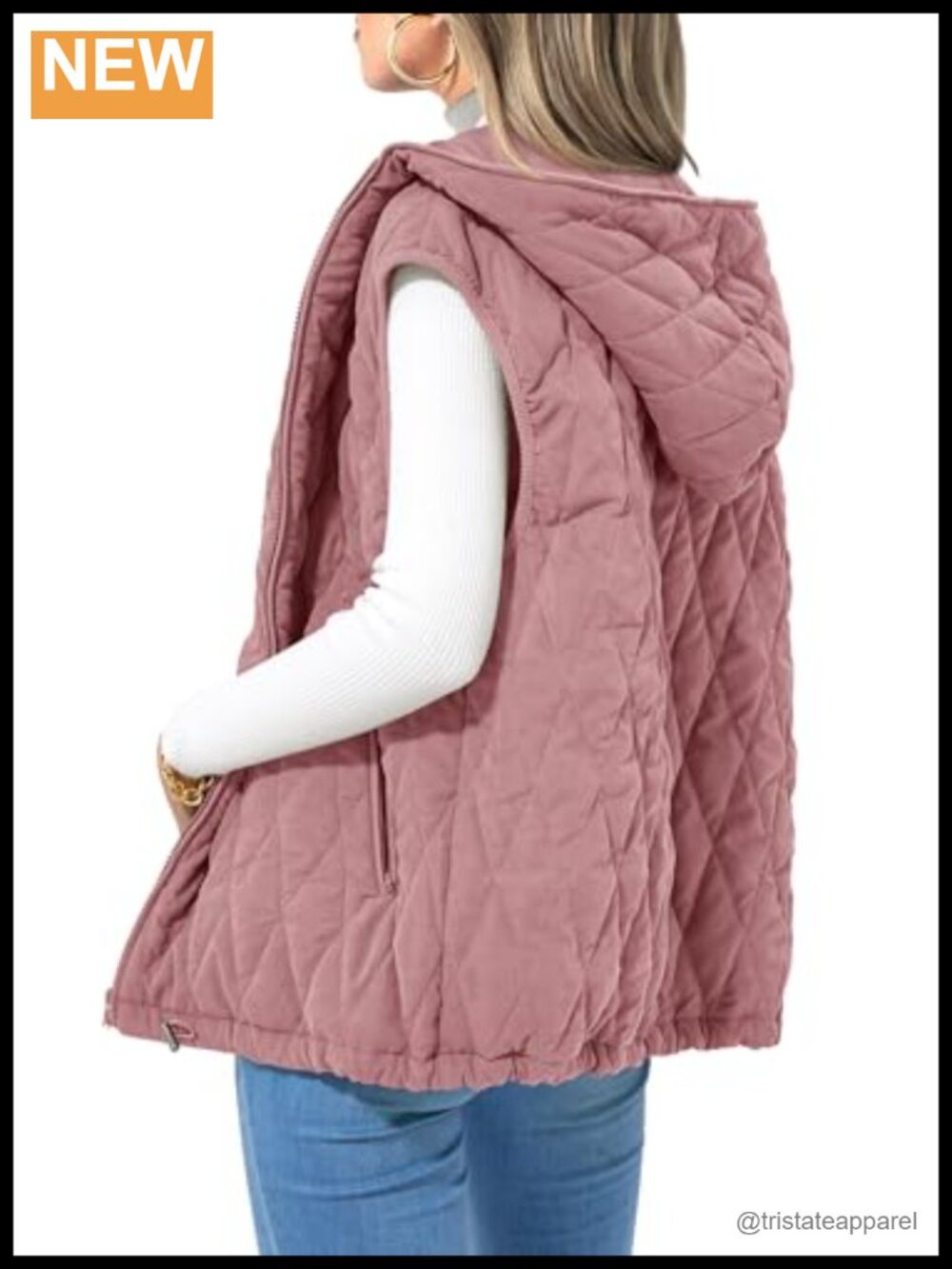 Women's Sleeveless Hooded Zip Up Puffer Vest Quilted Fall Outerwear with Pockets